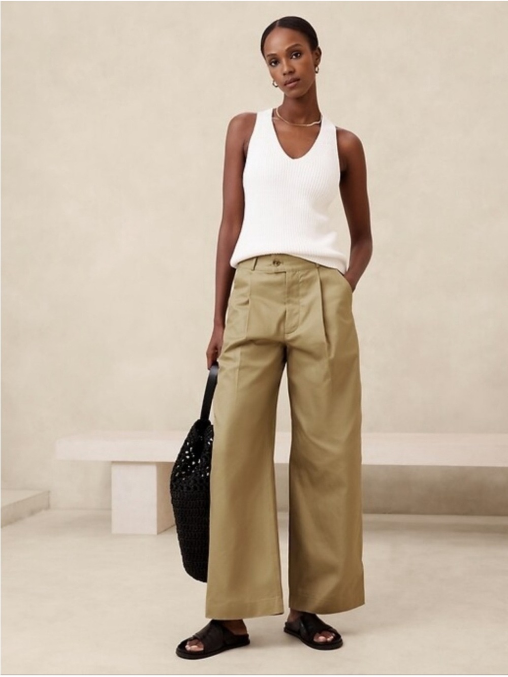 Banana Republic Factory Twill Wide-Leg High-Rise Khaki Pants